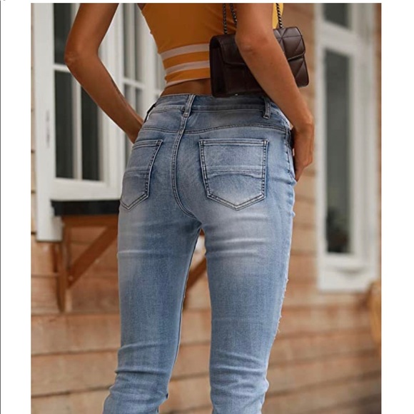 Ripped Distressed Destroyed Skinny blue Jeans - Picture 5 of 10